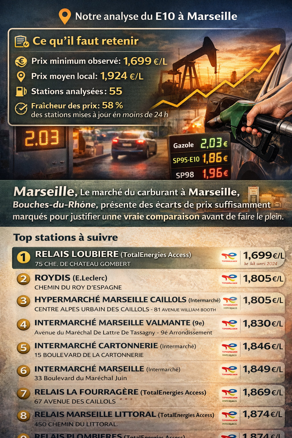 Analyse du prix du E10 à Marseille